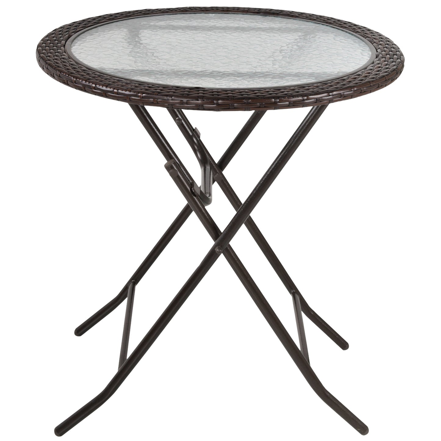 Round folding camping table - brown rattan, steel, Ø68 Cm