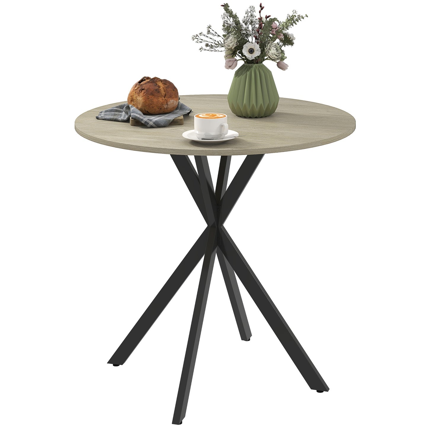 Round Dining Table, 80 cm, Wood-Look Top, Steel Legs