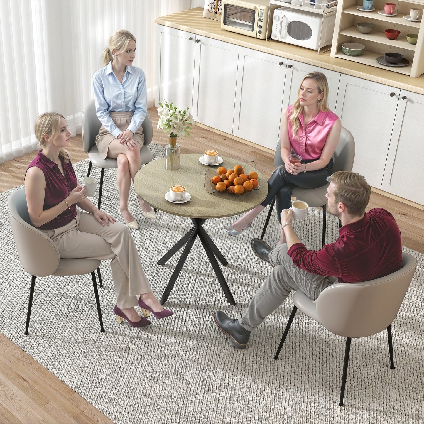 Round Dining Table, 80 cm, Wood-Look Top, Steel Legs