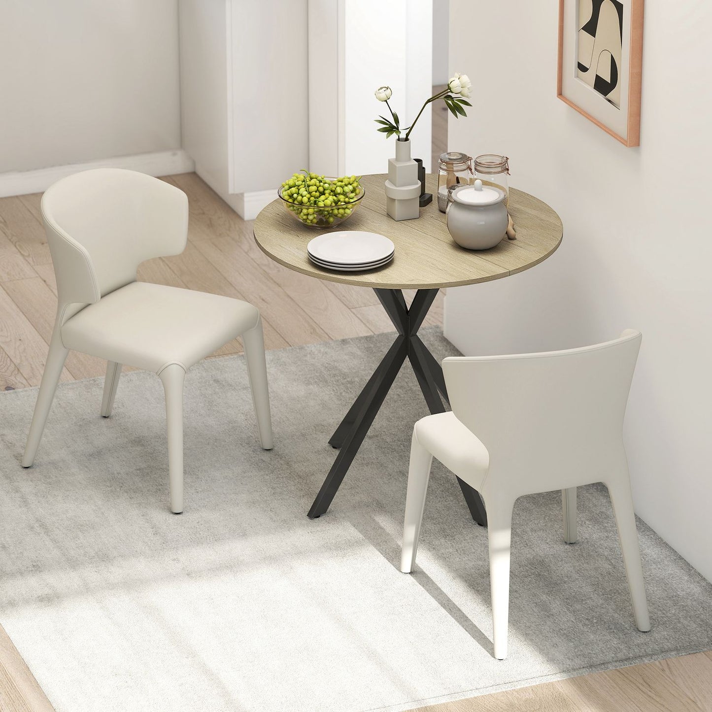 Round Dining Table, 80 cm, Wood-Look Top, Steel Legs