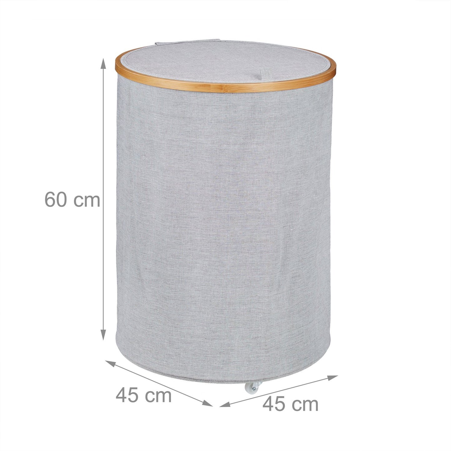 Round laundry basket in fabric and bamboo