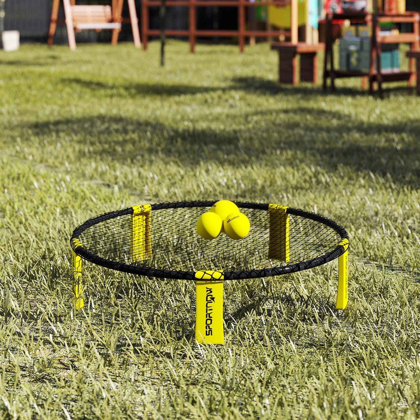 Roundnet Set Game set with play net 3 balls carrying bag ball pump spikeball set Ø92 x 20 cm yellow