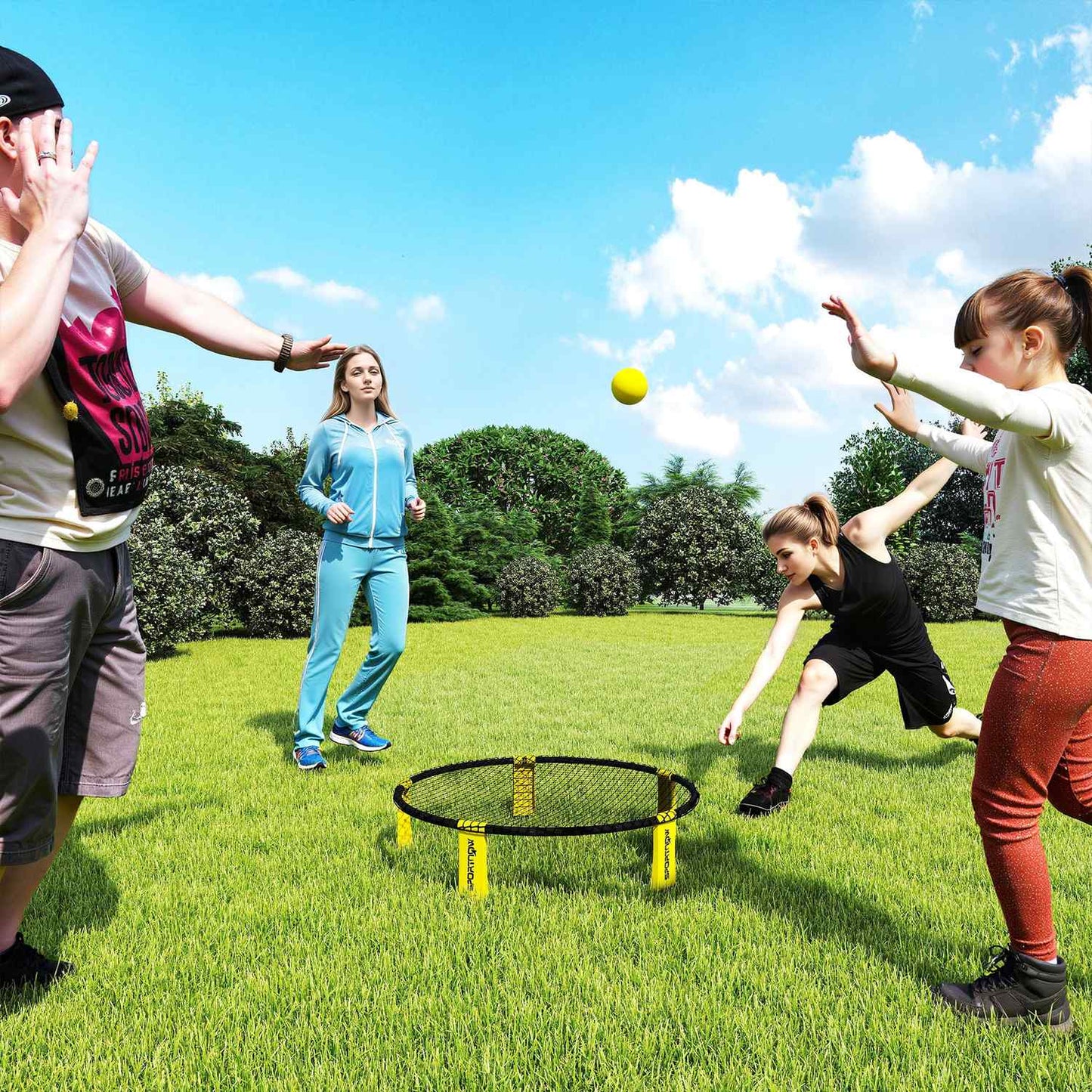 Roundnet Set Game set with play net 3 balls carrying bag ball pump spikeball set Ø92 x 20 cm yellow