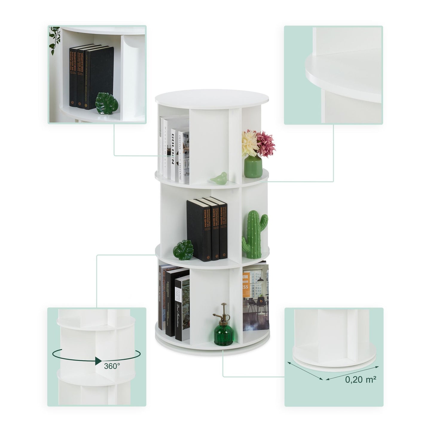 Round rotatable bookshelf