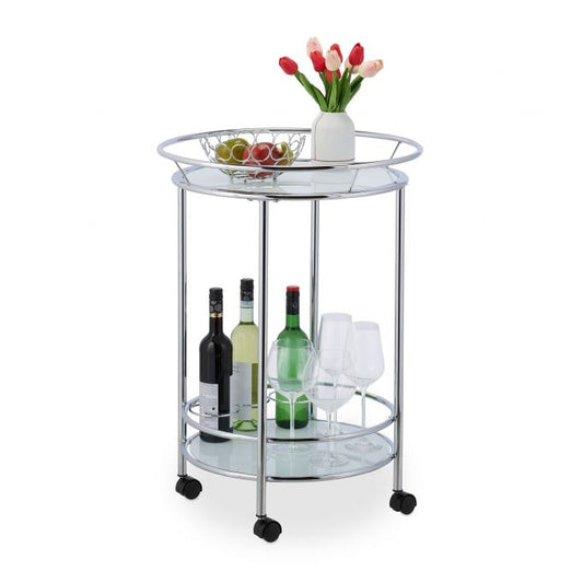 Round serving trolley chrome & glass
