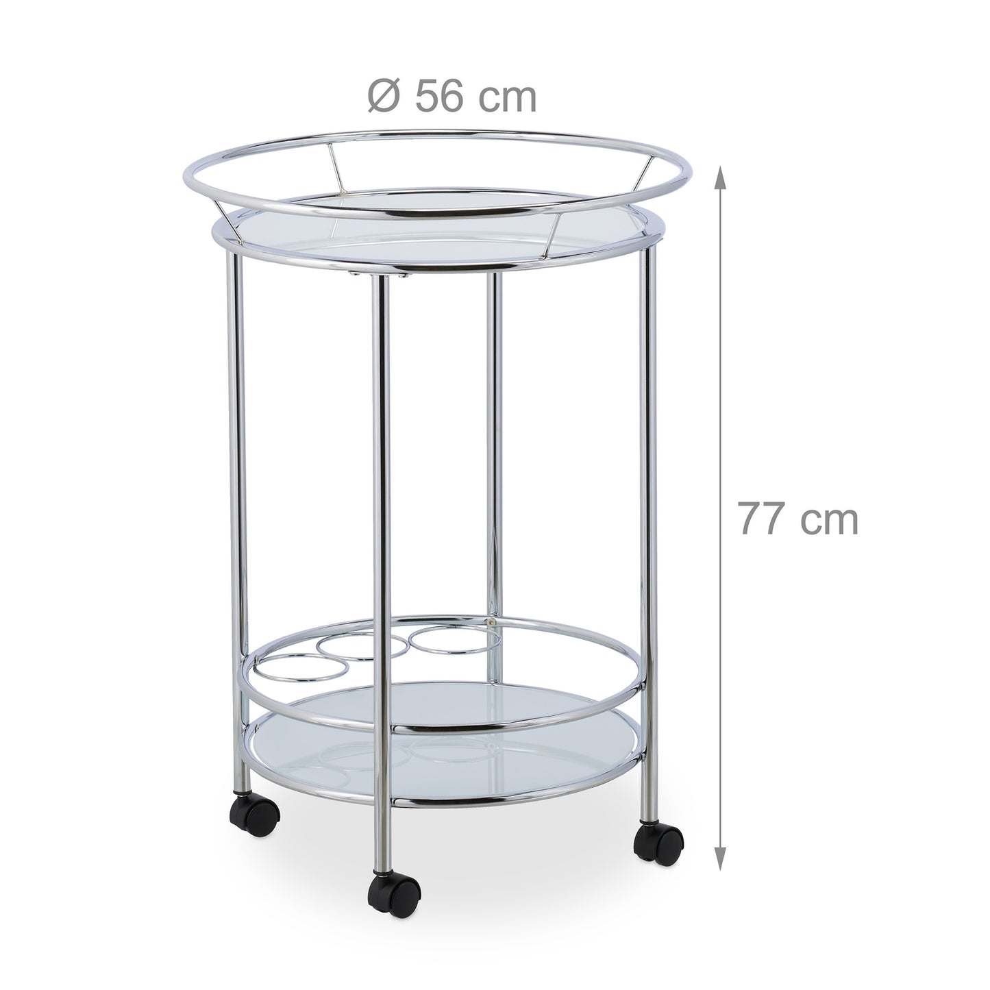 Round serving trolley chrome & glass