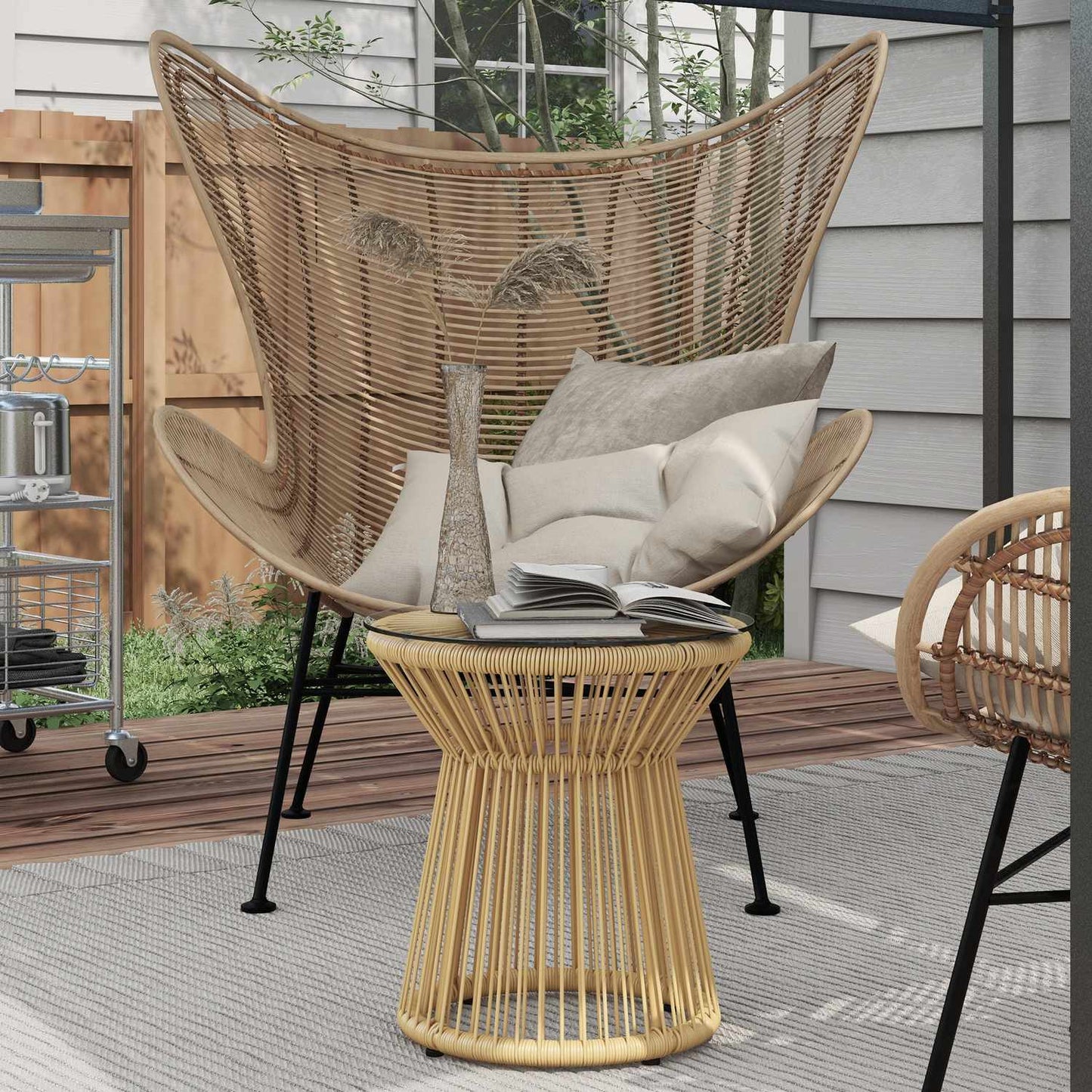 Round Patio Table - Glass Top, Metal Drum Design