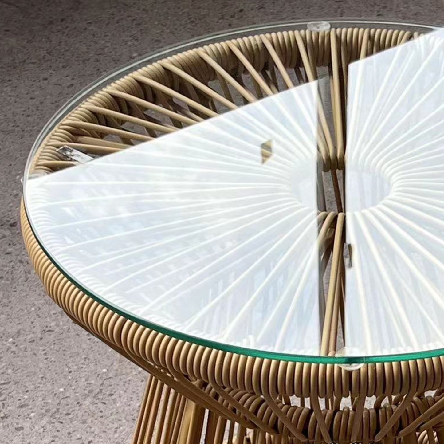 Round Patio Table - Glass Top, Metal Drum Design