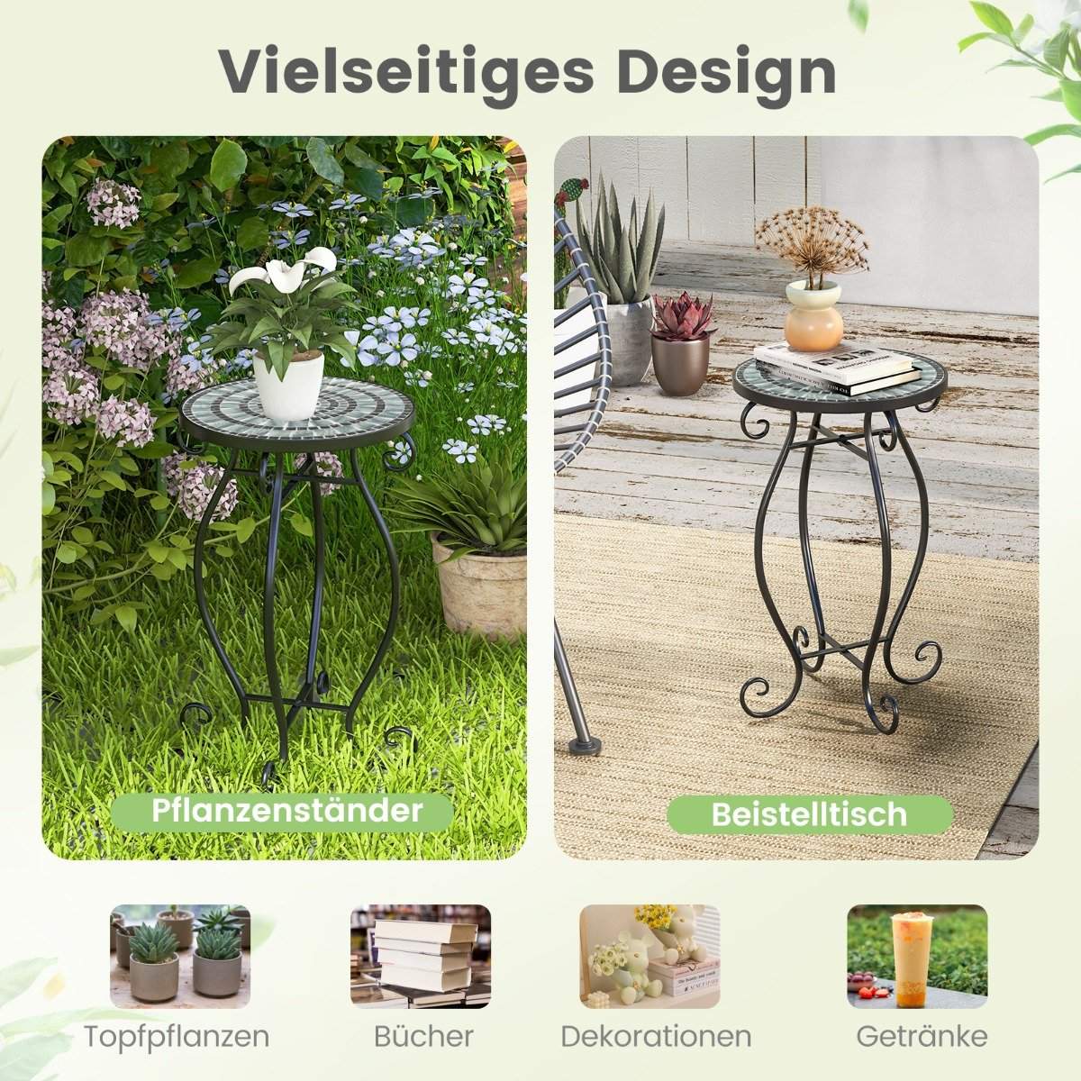 Round side table mosaic table made of metal and ceramic ∅30 x 50 cm for balcony, terrace, garden