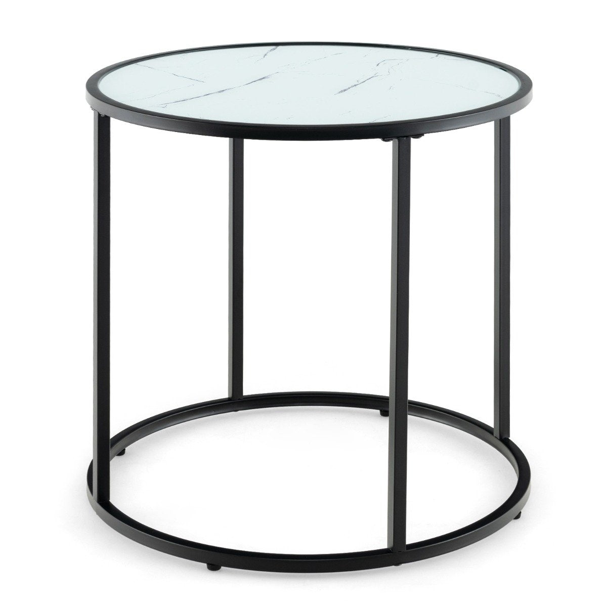 Round side table with marble imitation glass top & adjustable feet sofa table