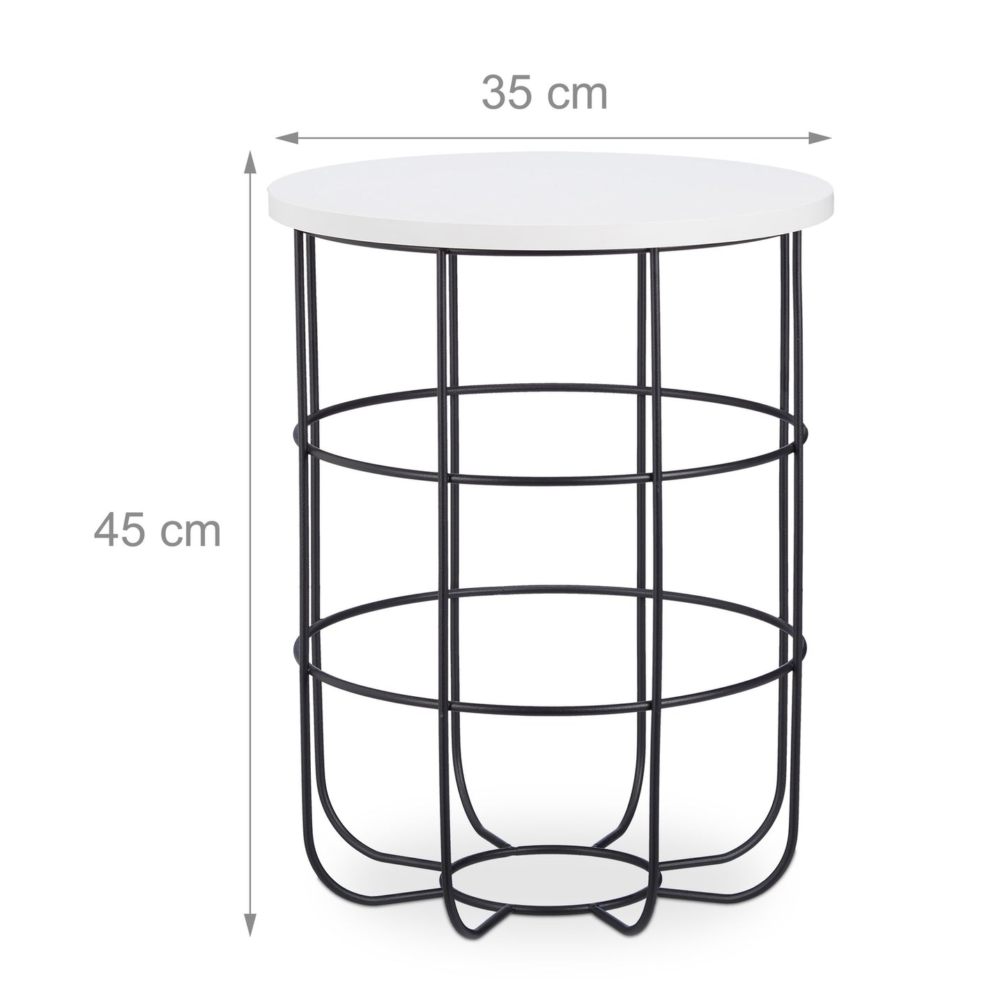 Round side table with metal basket