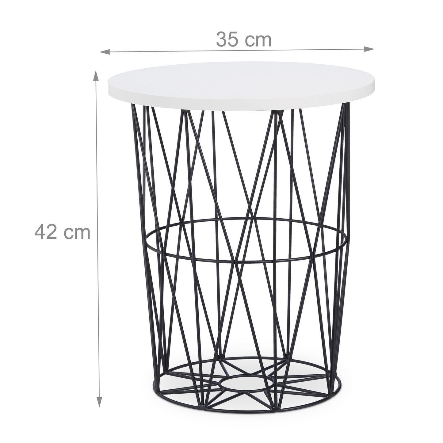 Round side table with metal basket