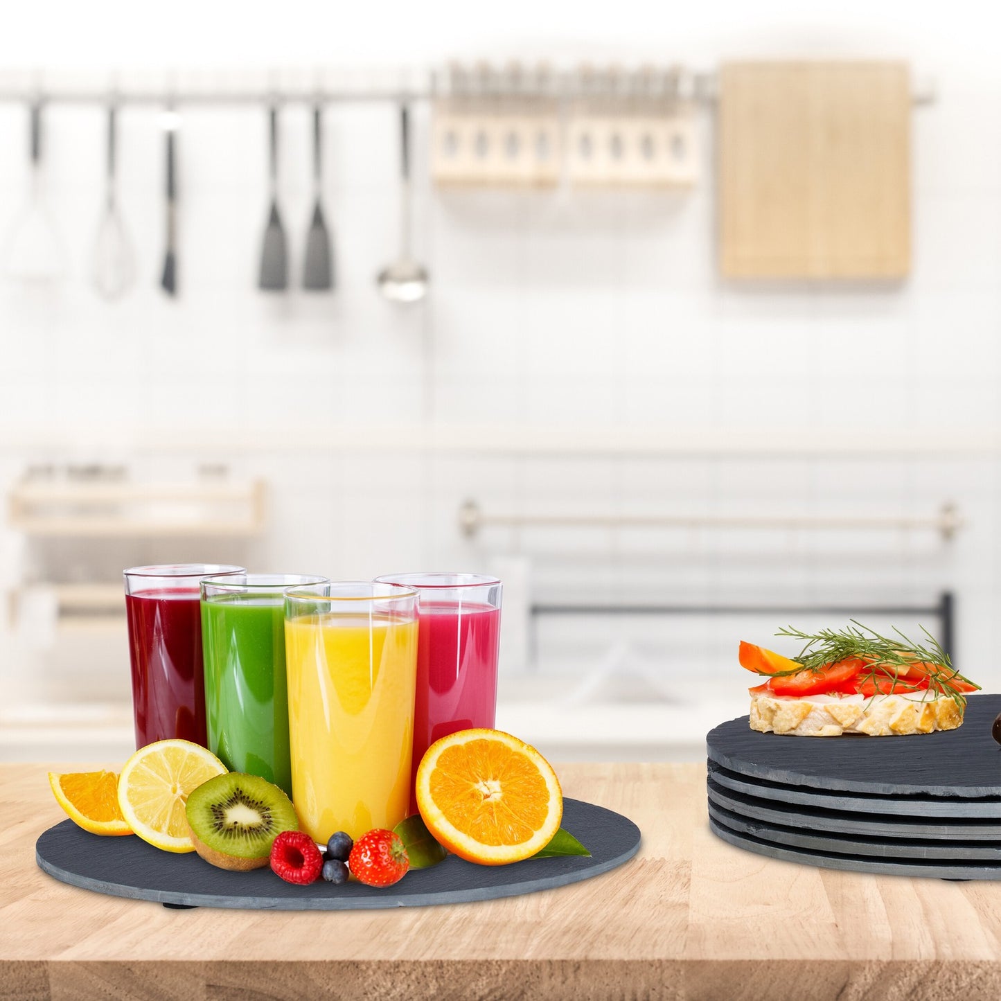 Round slate plate set of 6