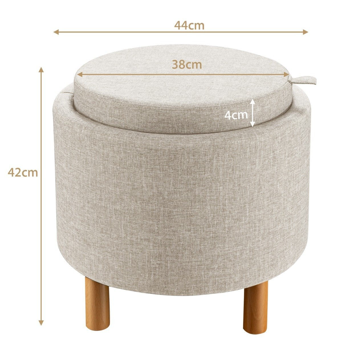Round stool with storage space &amp; Removable lid can hold up to 150 kg. Beige footstool