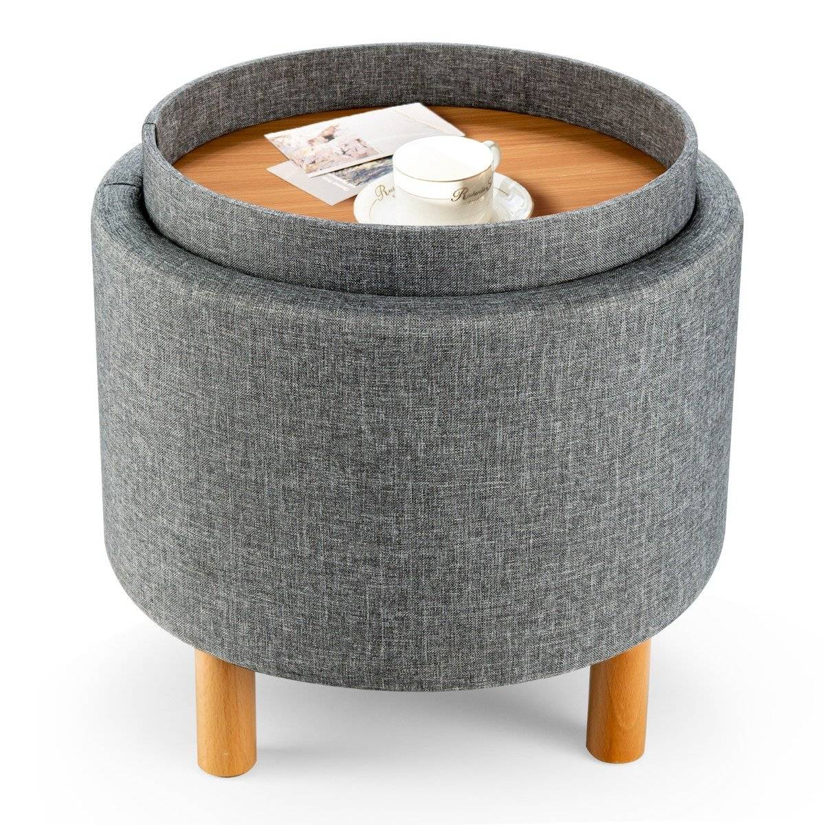 Round stool with storage space &amp; Removable lid can hold up to 150 kg. Gray footstool