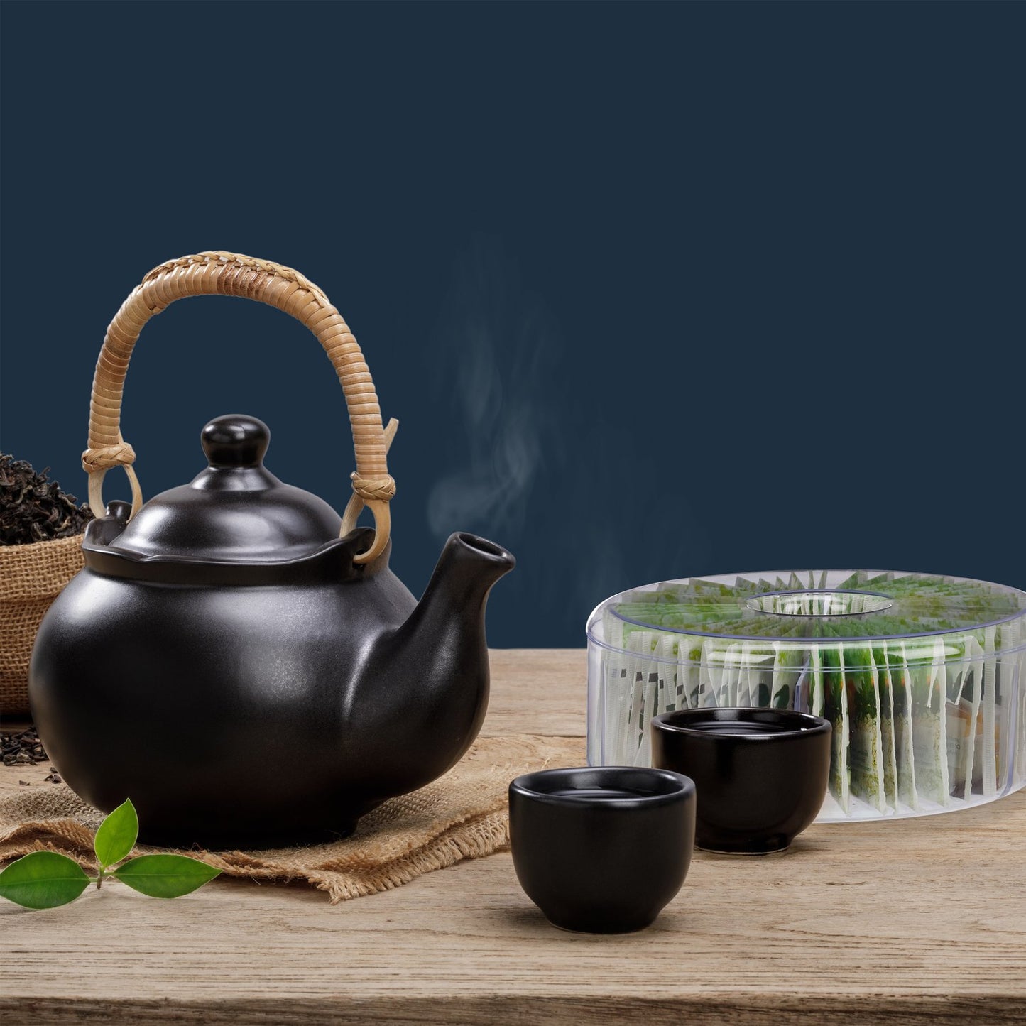 Round transparent tea box with 6 compartments