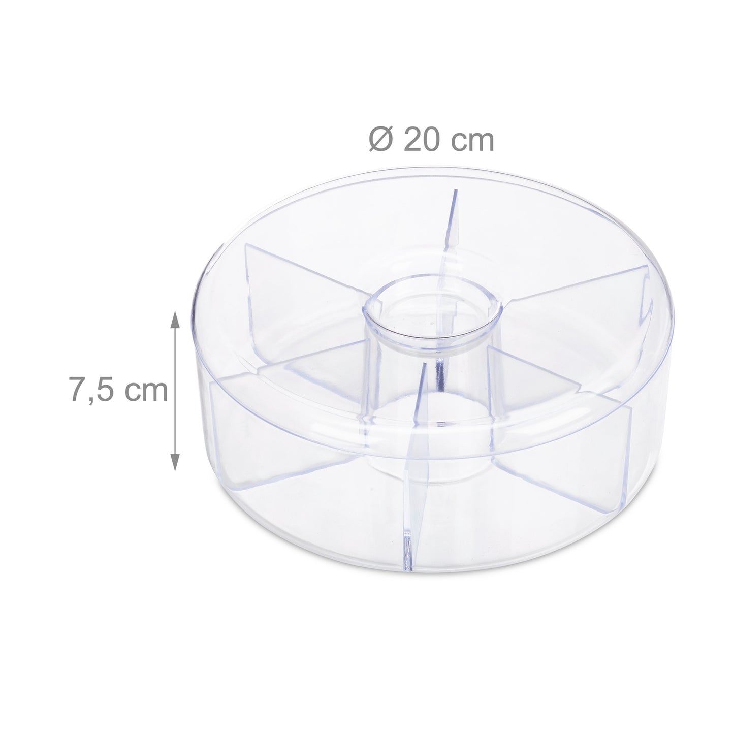 Round transparent tea box with 6 compartments