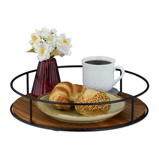 Round tray with metal edge