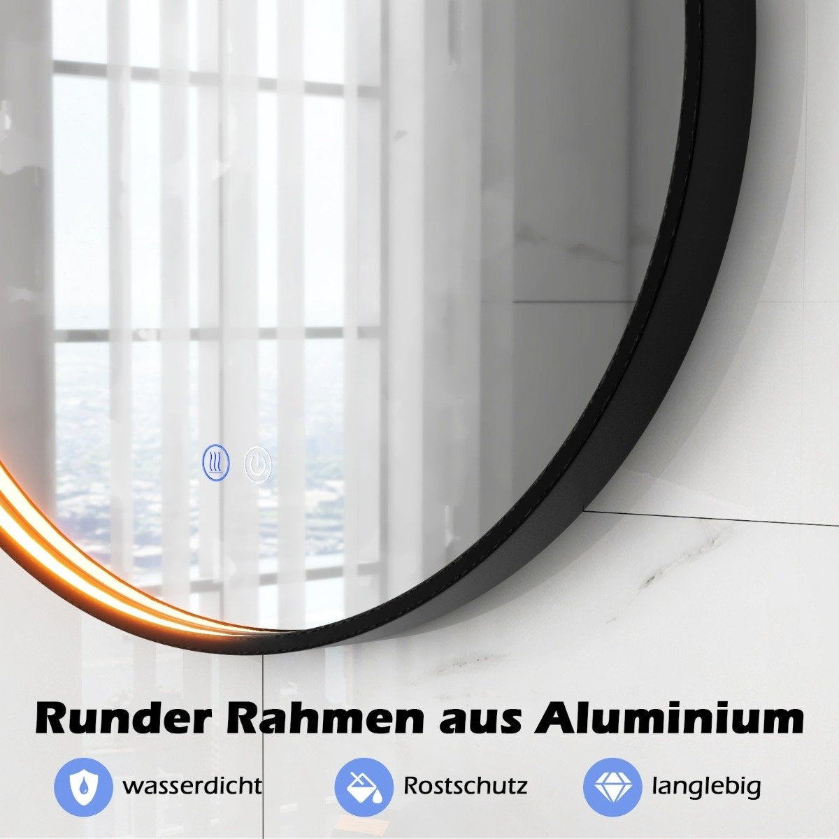Round wall mirror with 3 colors and memory function. Anti-fog dimmable bathroom mirror