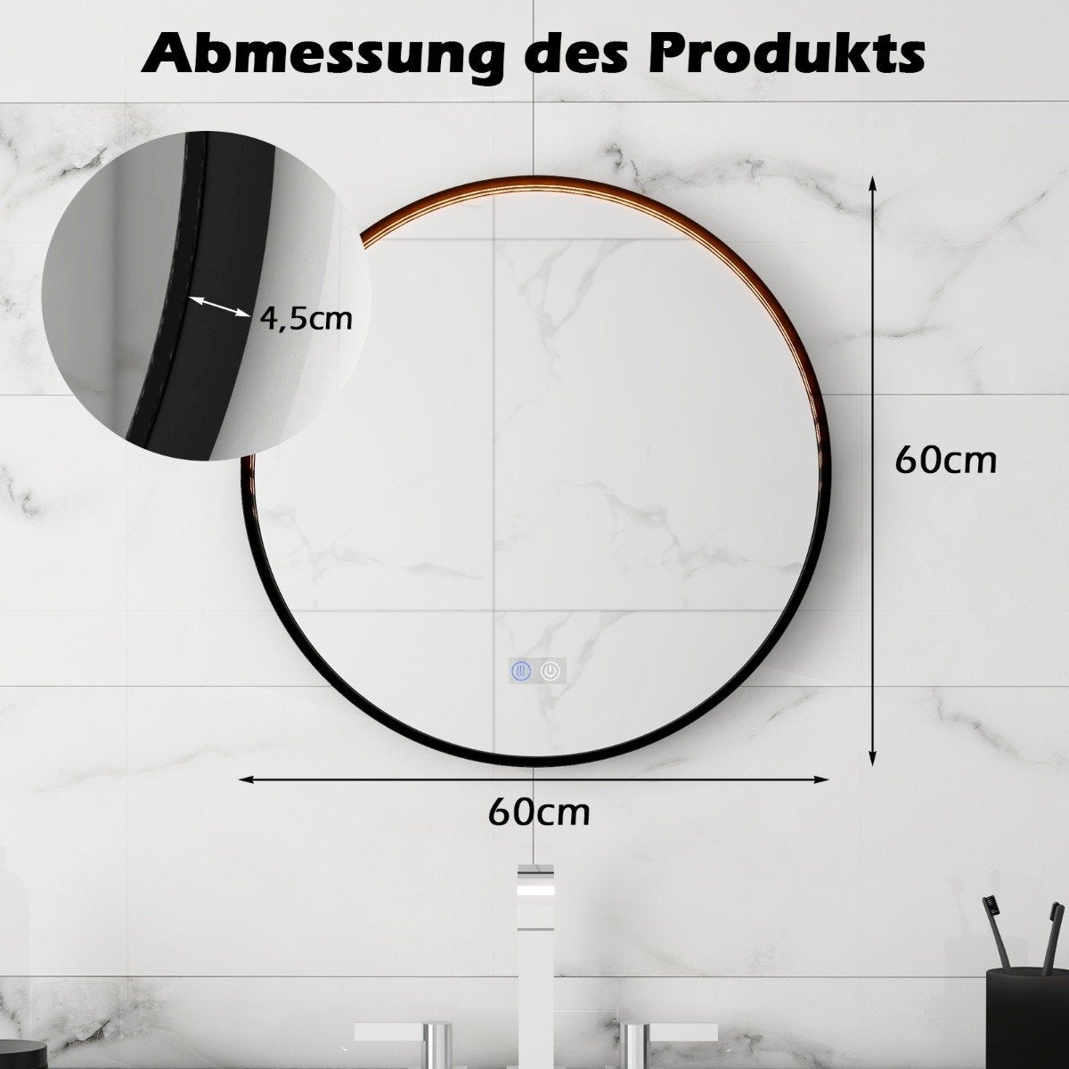 Round wall mirror with 3 colors and memory function. Anti-fog dimmable bathroom mirror