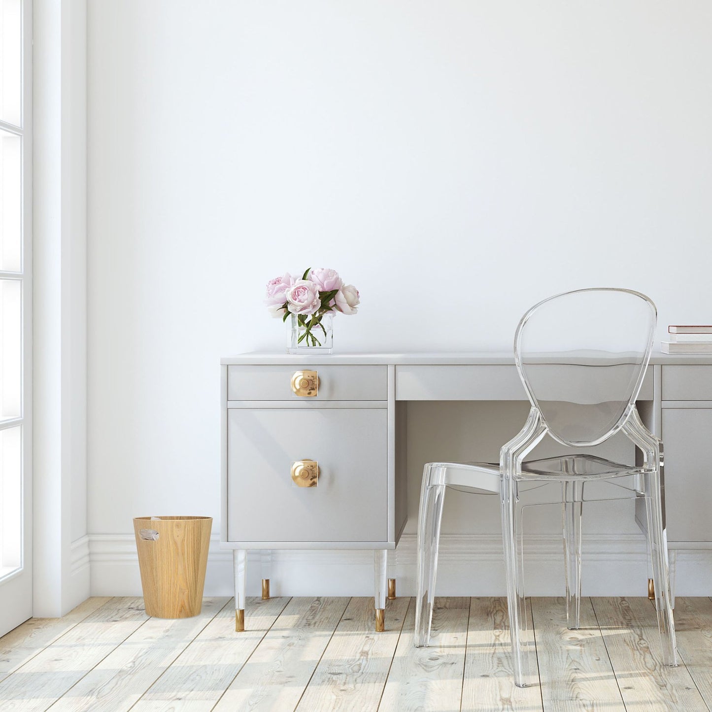 Round wooden wastebasket