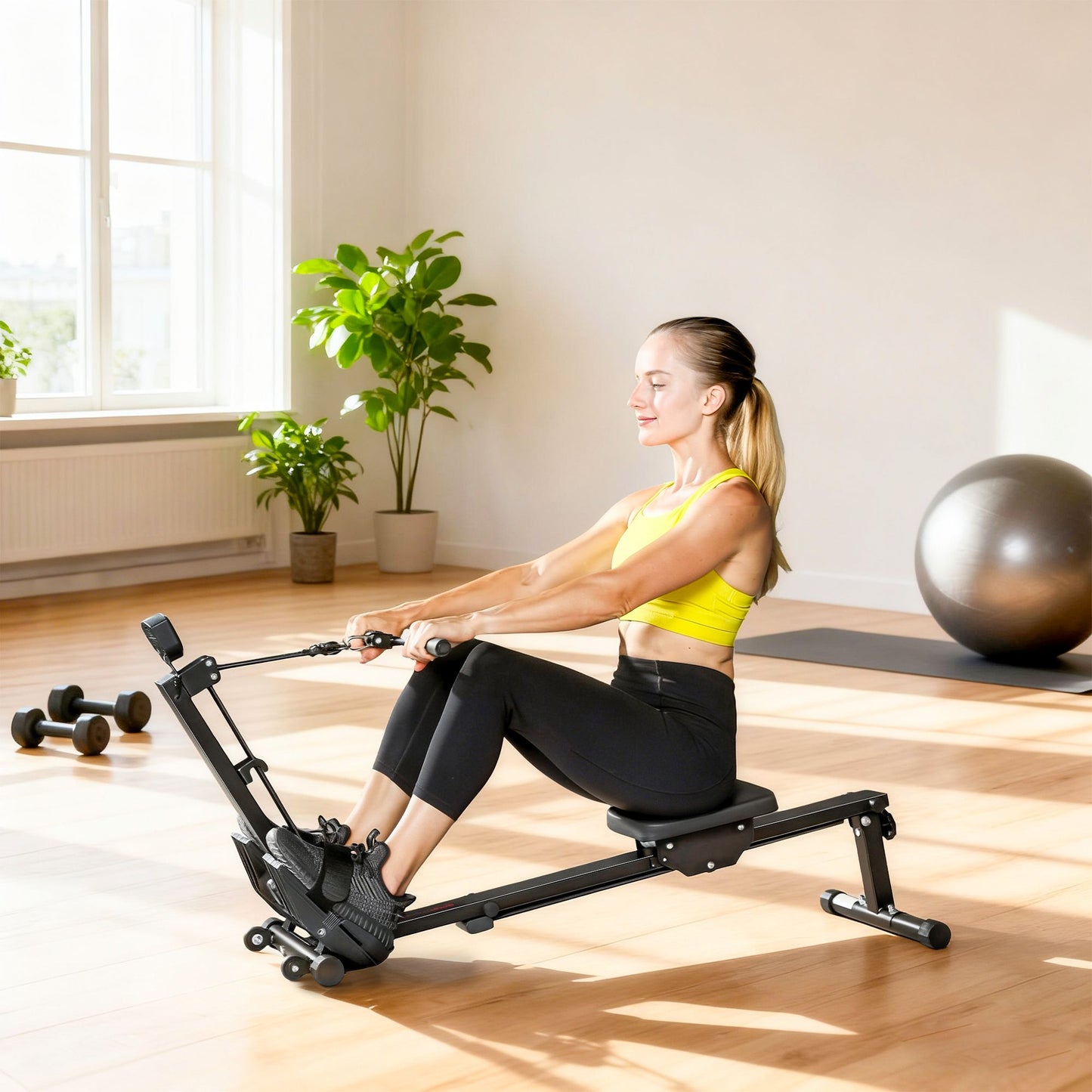 Rowing Machine for Home, LCD Monitor, 150 kg Capacity, Steel
