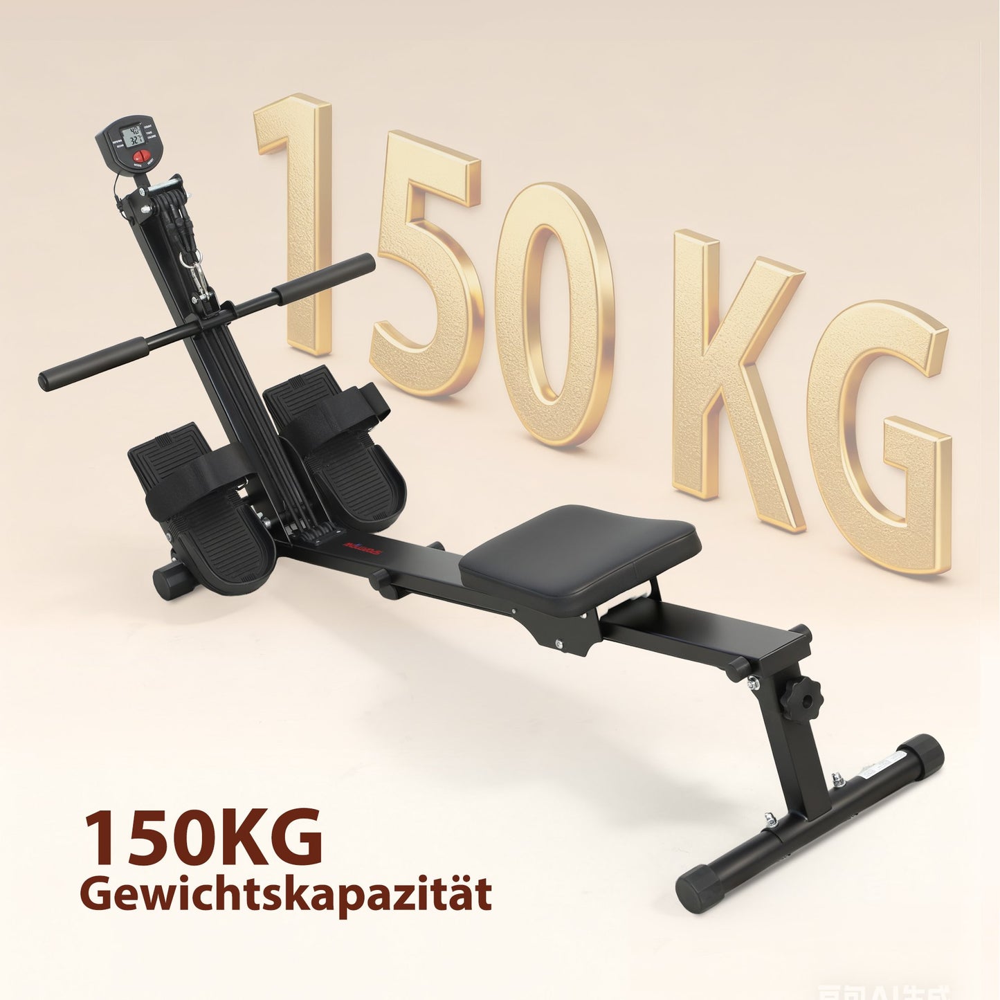 Rowing Machine for Home, LCD Monitor, 150 kg Capacity, Steel