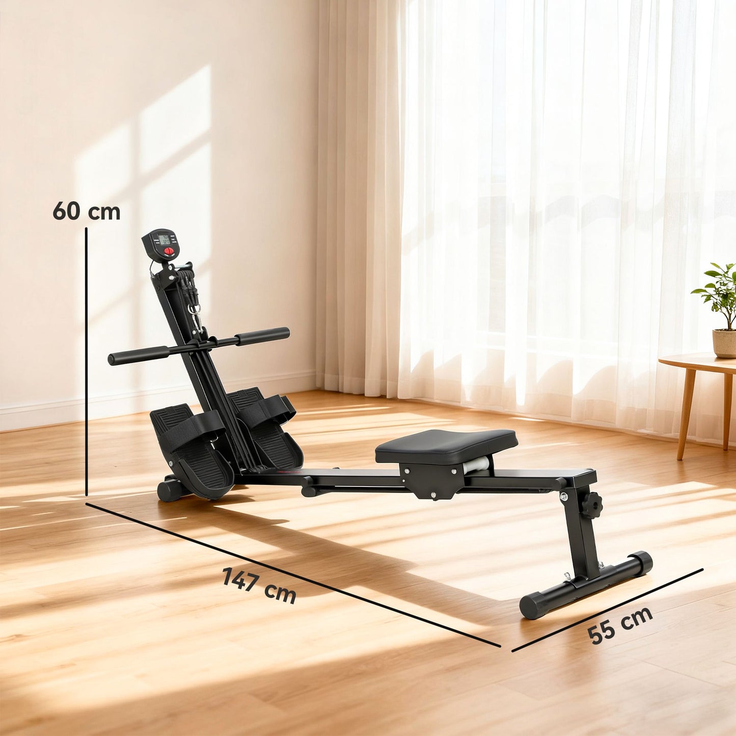 Rowing Machine for Home, LCD Monitor, 150 kg Capacity, Steel