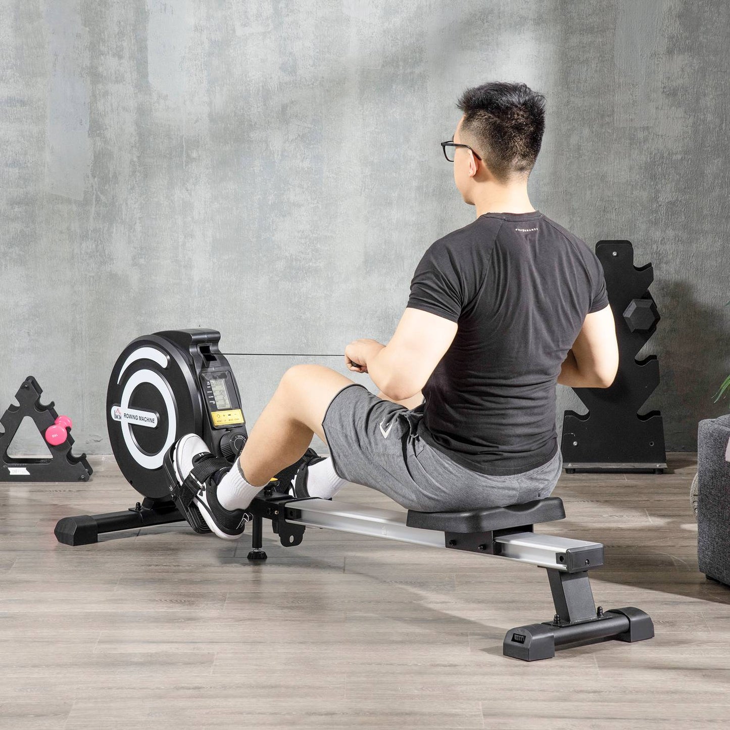 Folding rowing machine - 8 levels, training for the whole body