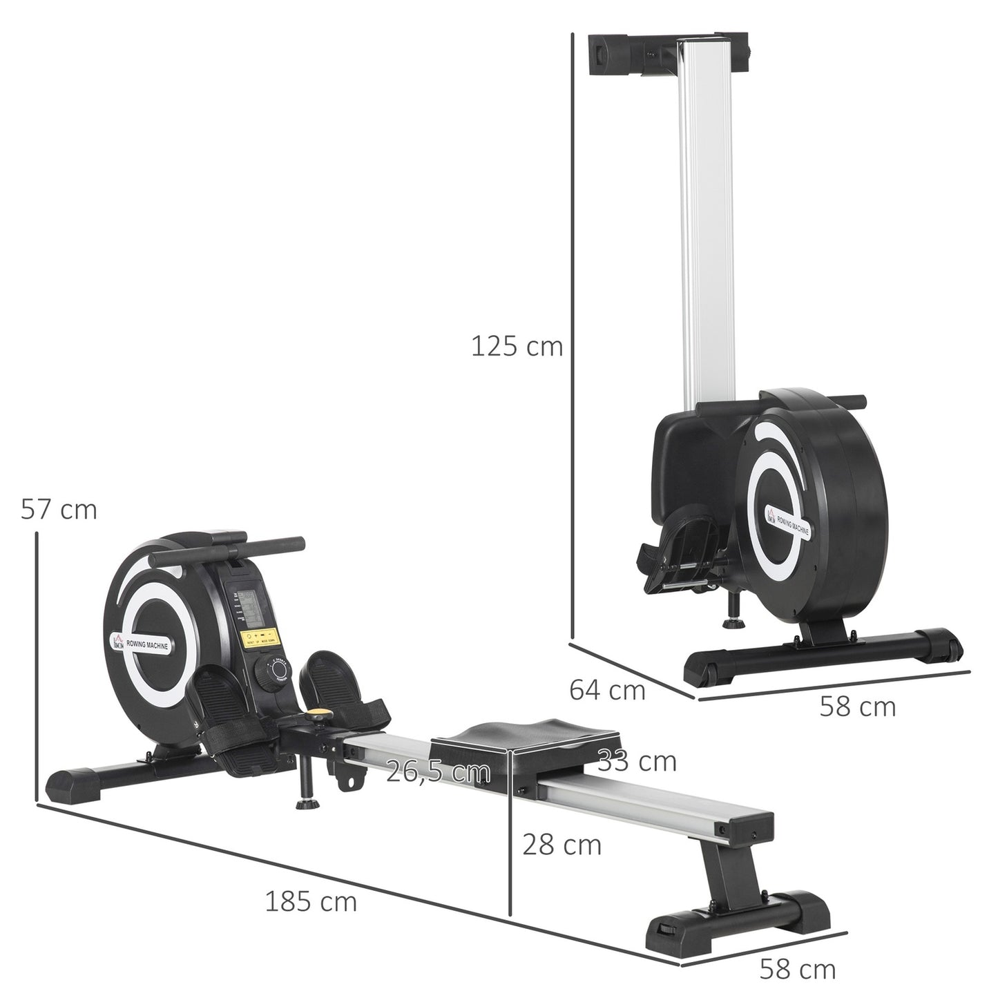 Folding rowing machine - 8 levels, training for the whole body