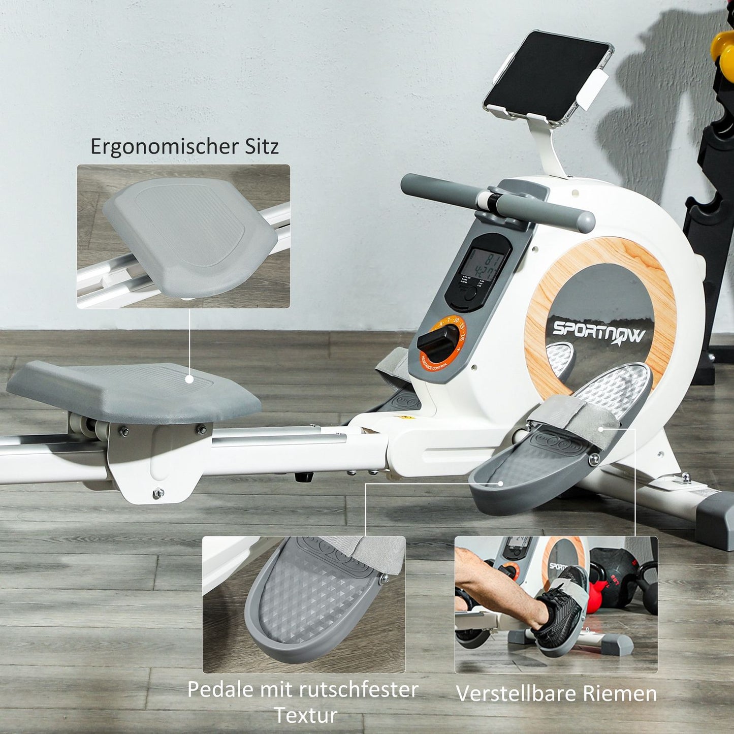 Magnetic rowing machine for the home with 16 resistance levels