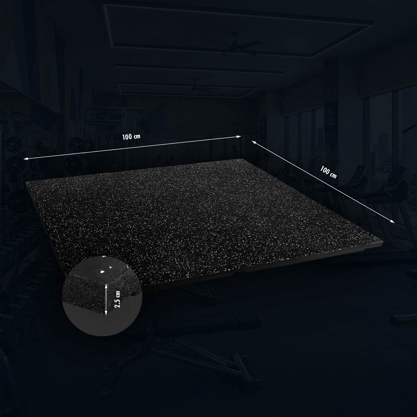 Rubber Gym Flooring, 25mm, Black/White, 1x1m Tiles
