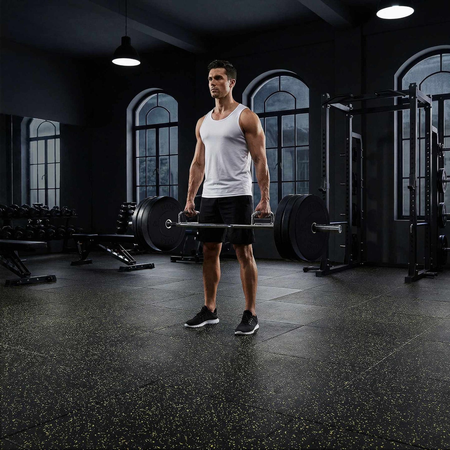 Rubber Gym Flooring, 35mm Black/Yellow, 1x1m, Shock Absorbent