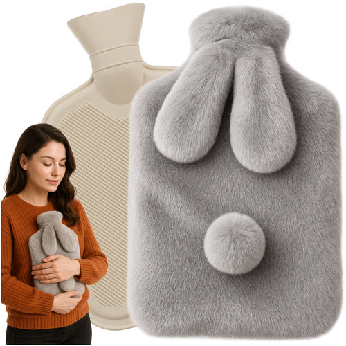 Rubber Hot Water Bottle with Plush Cover, 1.8L