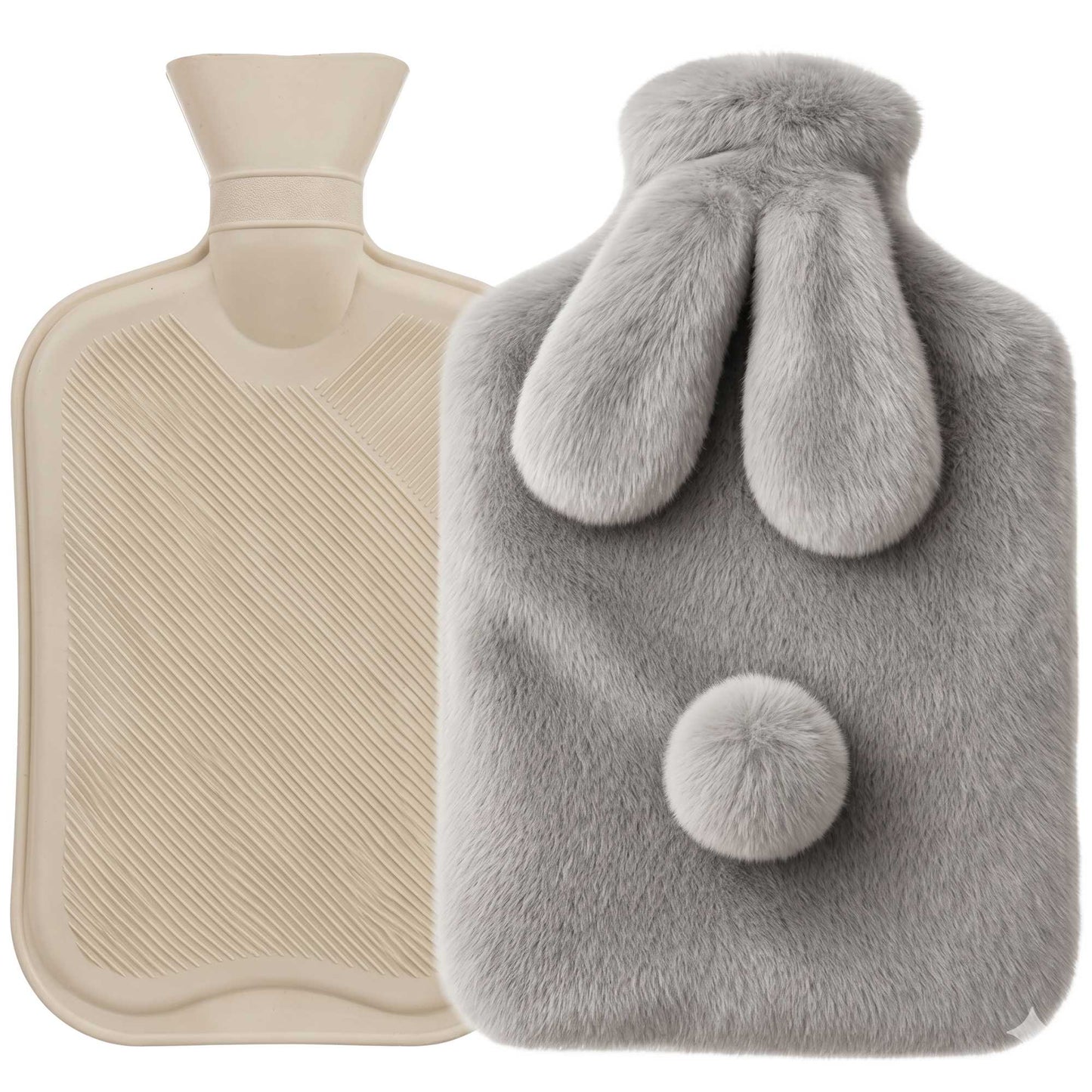 Rubber Hot Water Bottle with Plush Cover, 1.8L