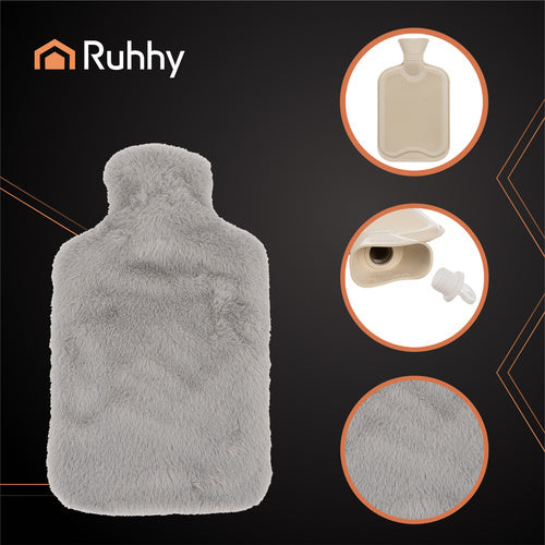 Rubber Hot Water Bottle with Plush Cover, 1.8L