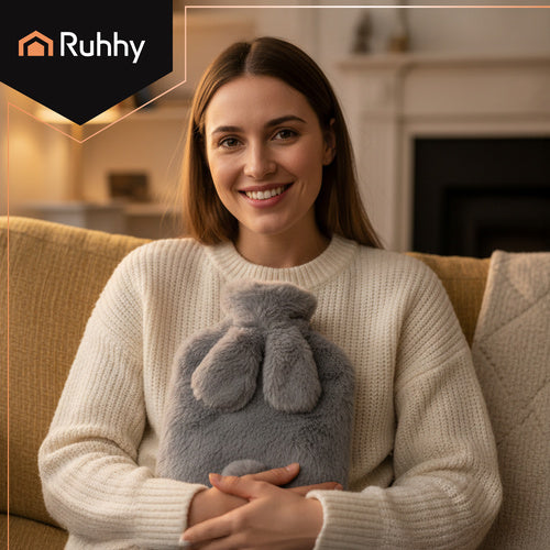 Rubber Hot Water Bottle with Plush Cover, 1.8L