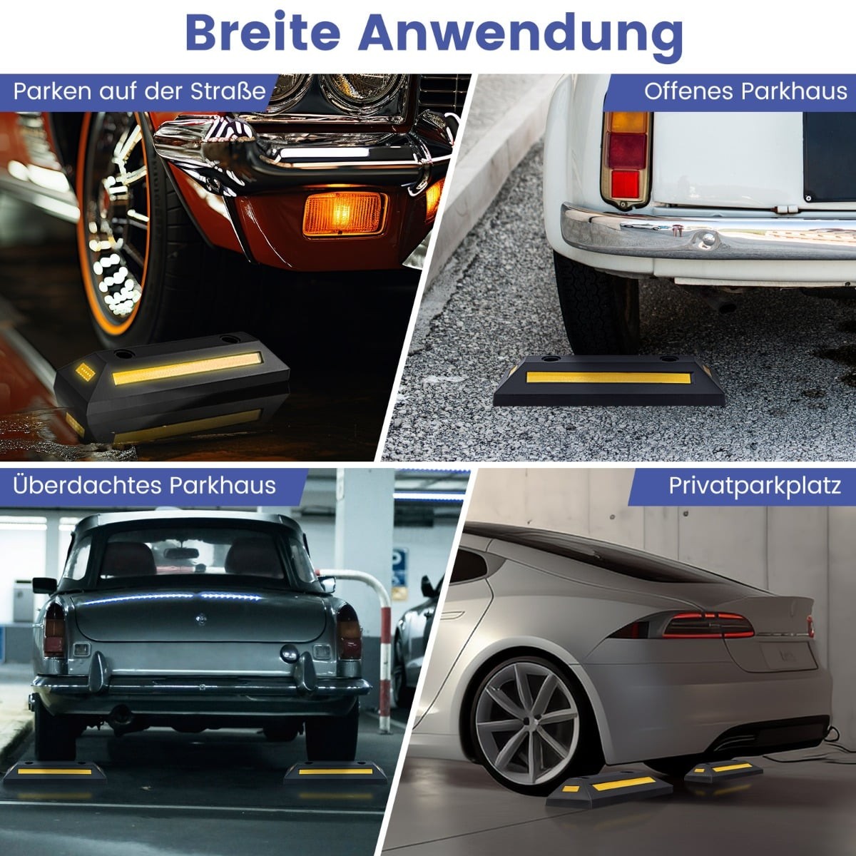 Rubber Wheel Stopper with Reflective Strips, 4000 Kg Capacity