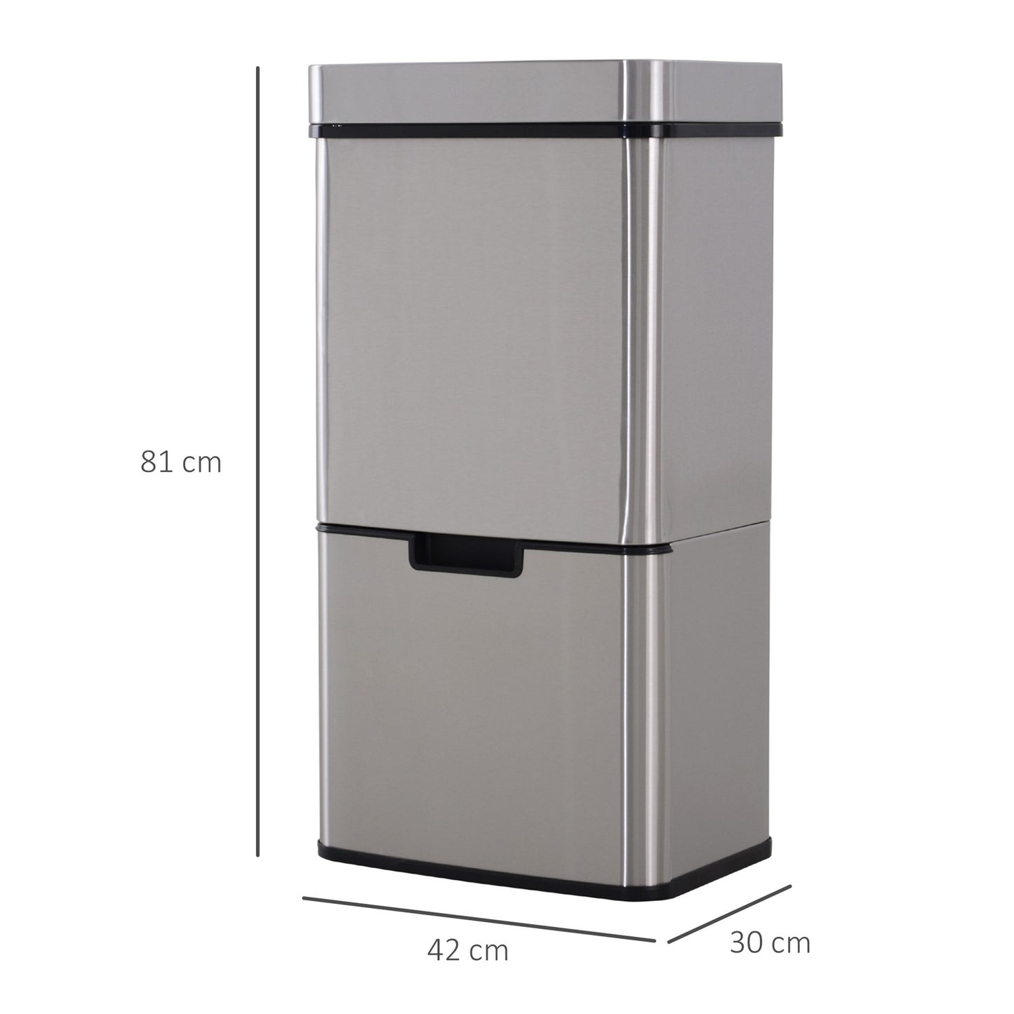 72L sensor waste bin in stainless steel, 3-compartment