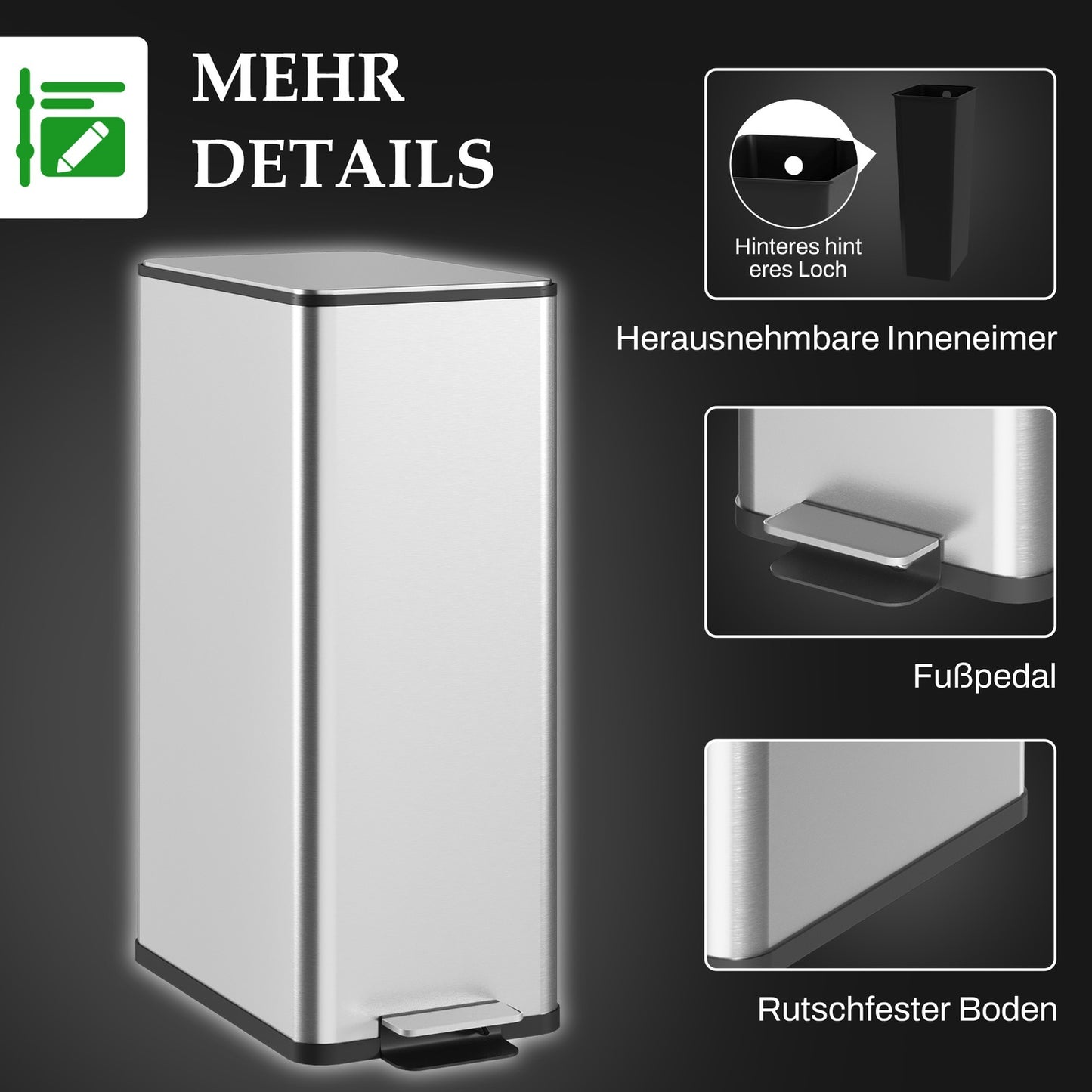 20L pedal container in stainless steel with inner container, living room/office