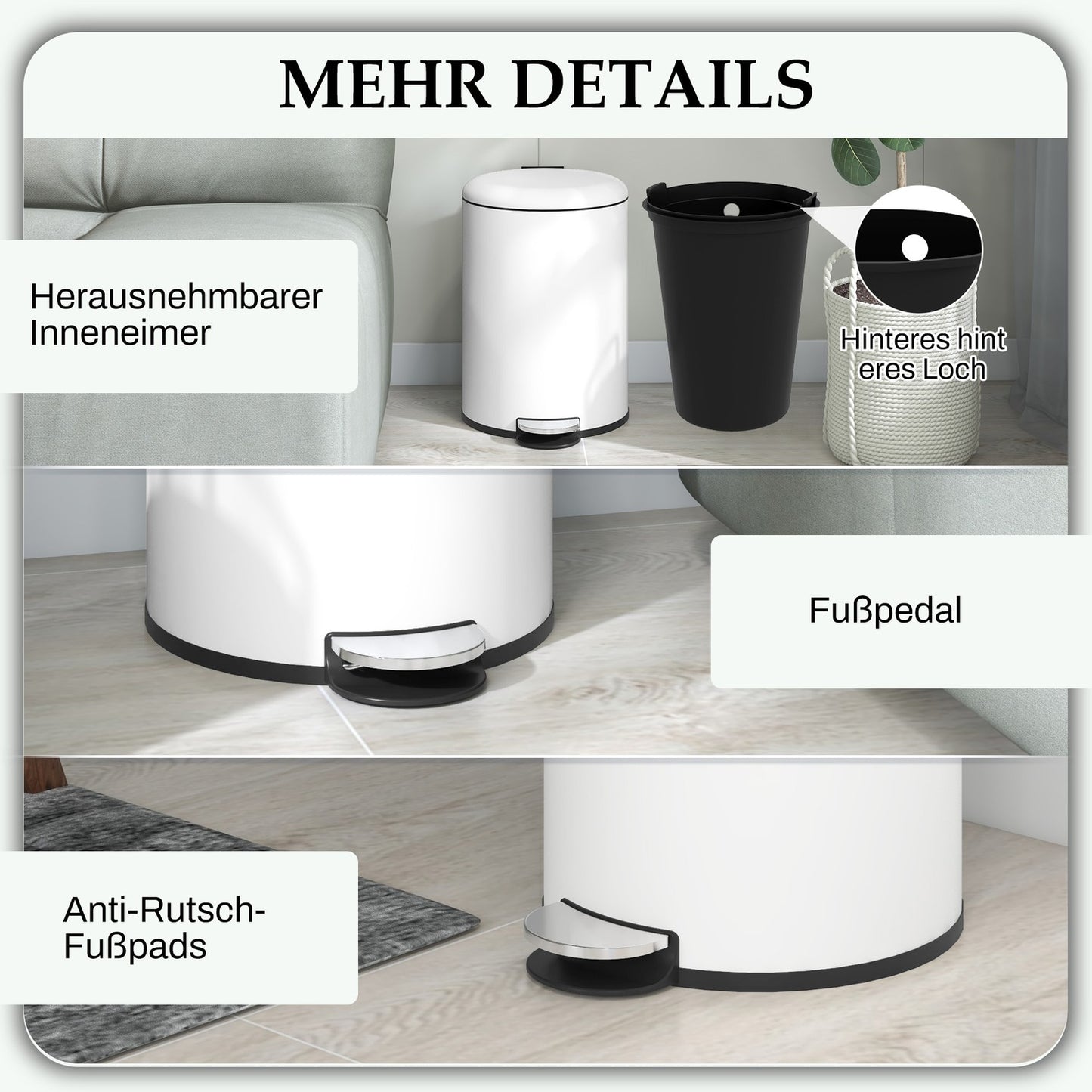 Metal pedal waste container with inner basket, 20L, 36x30x44.5 cm