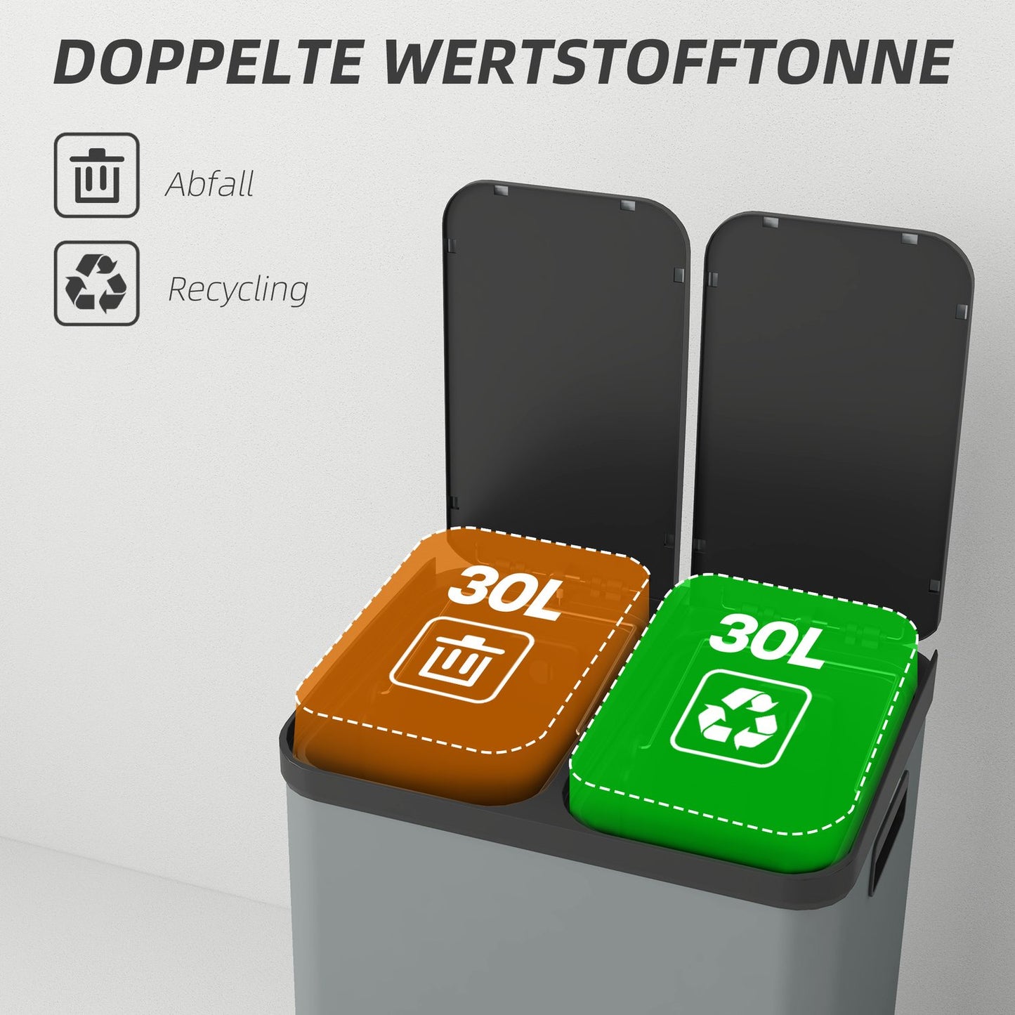 Double 30L pedal container - metal, inner container, lid
