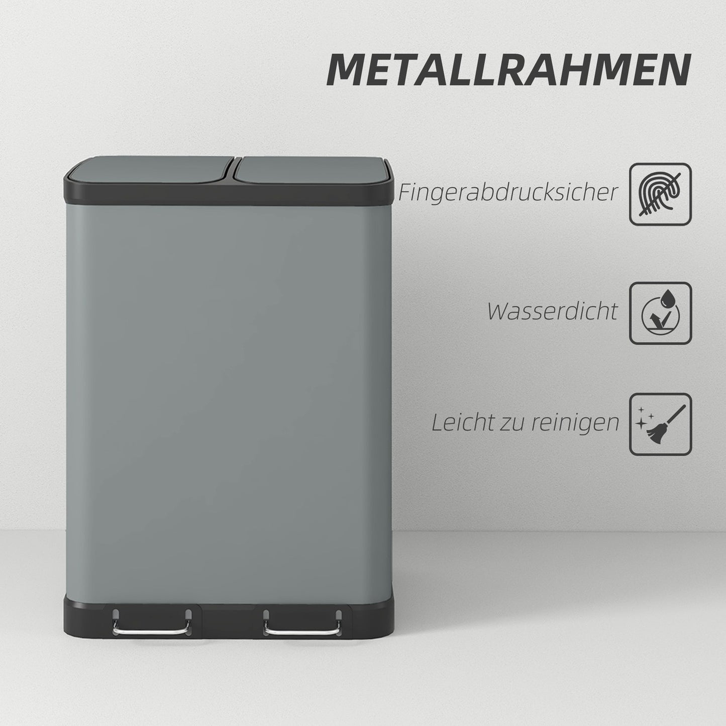 Double 30L pedal container - metal, inner container, lid