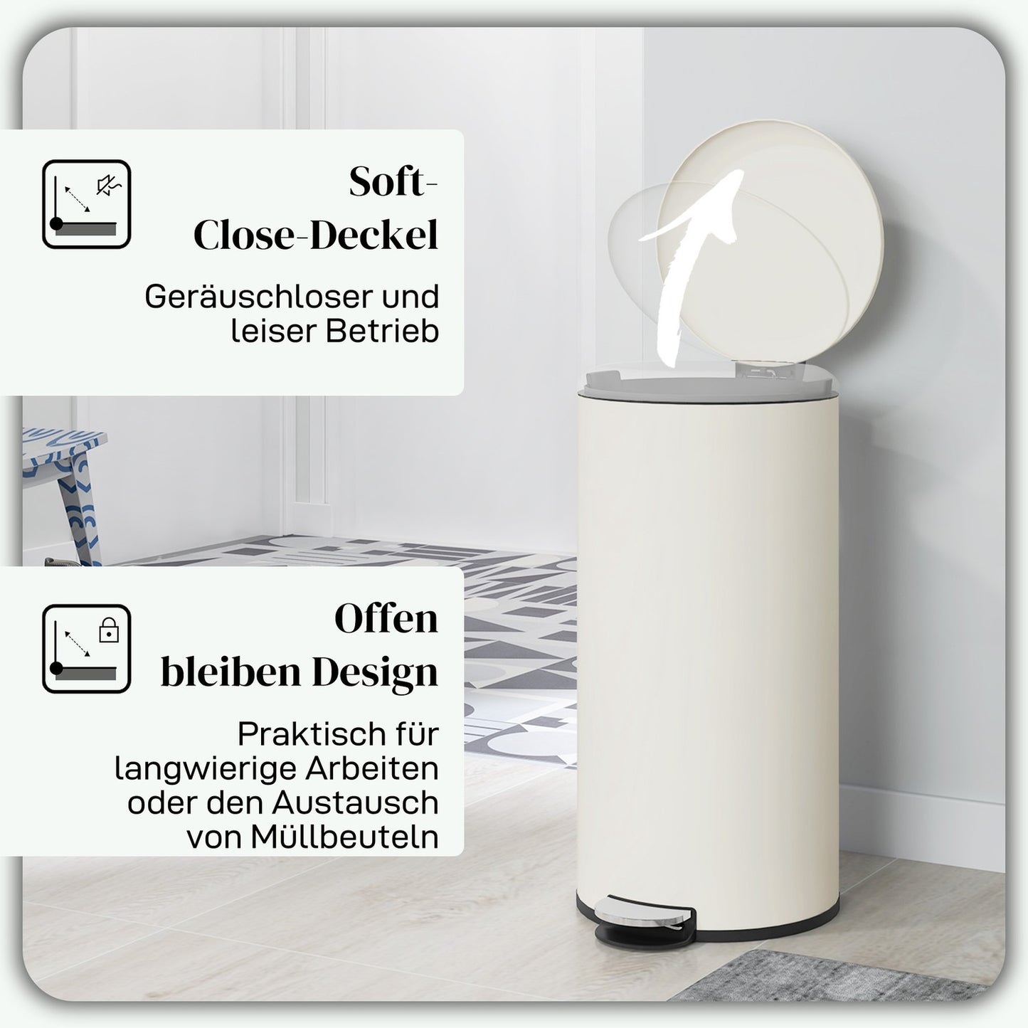 Metal pedal bin with lid - 30L, inner bin included
