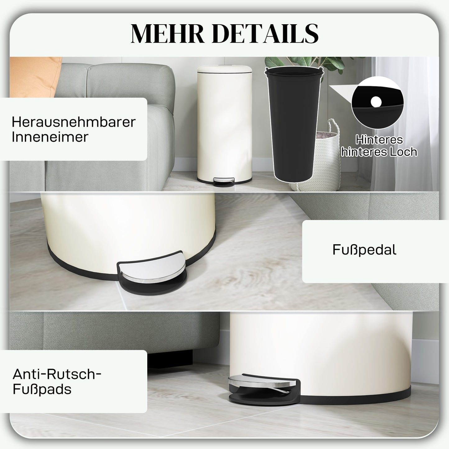 Metal pedal bin with lid - 30L, inner bin included
