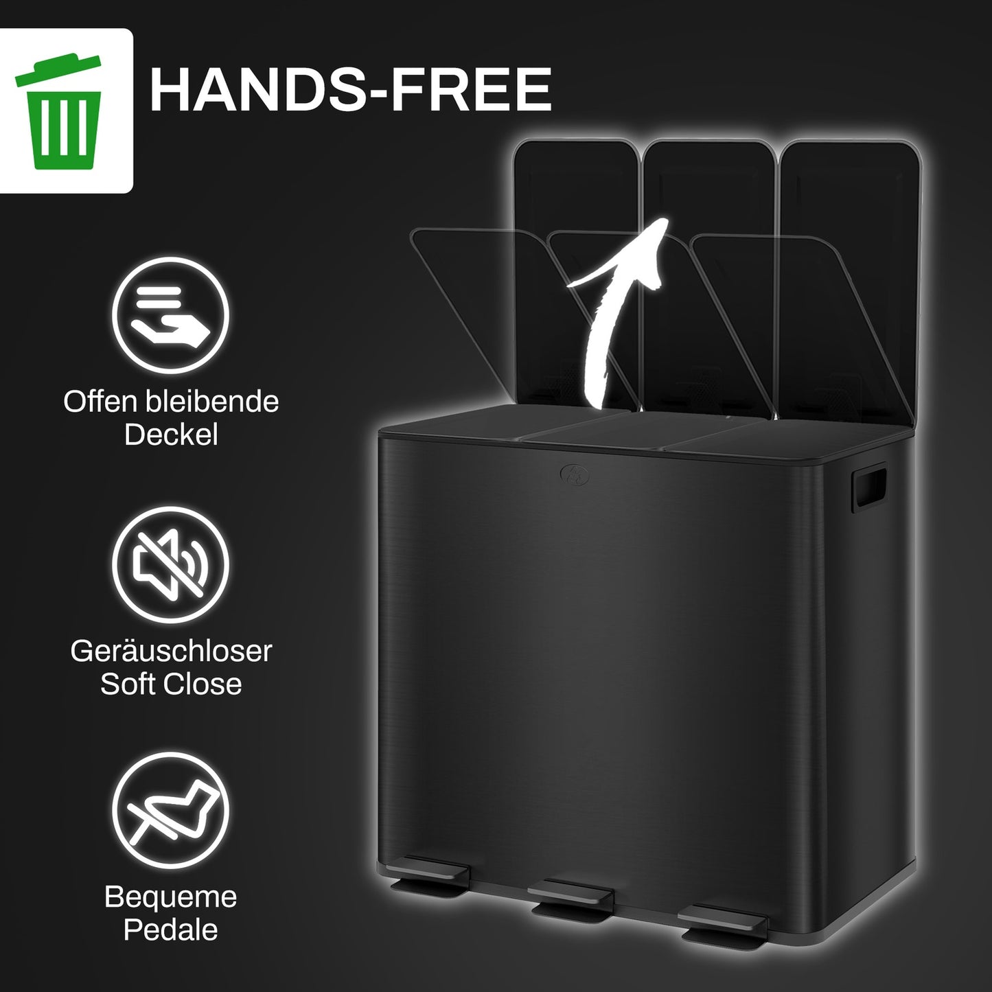 Stainless steel triple pedal container, 3x15L, with inner container