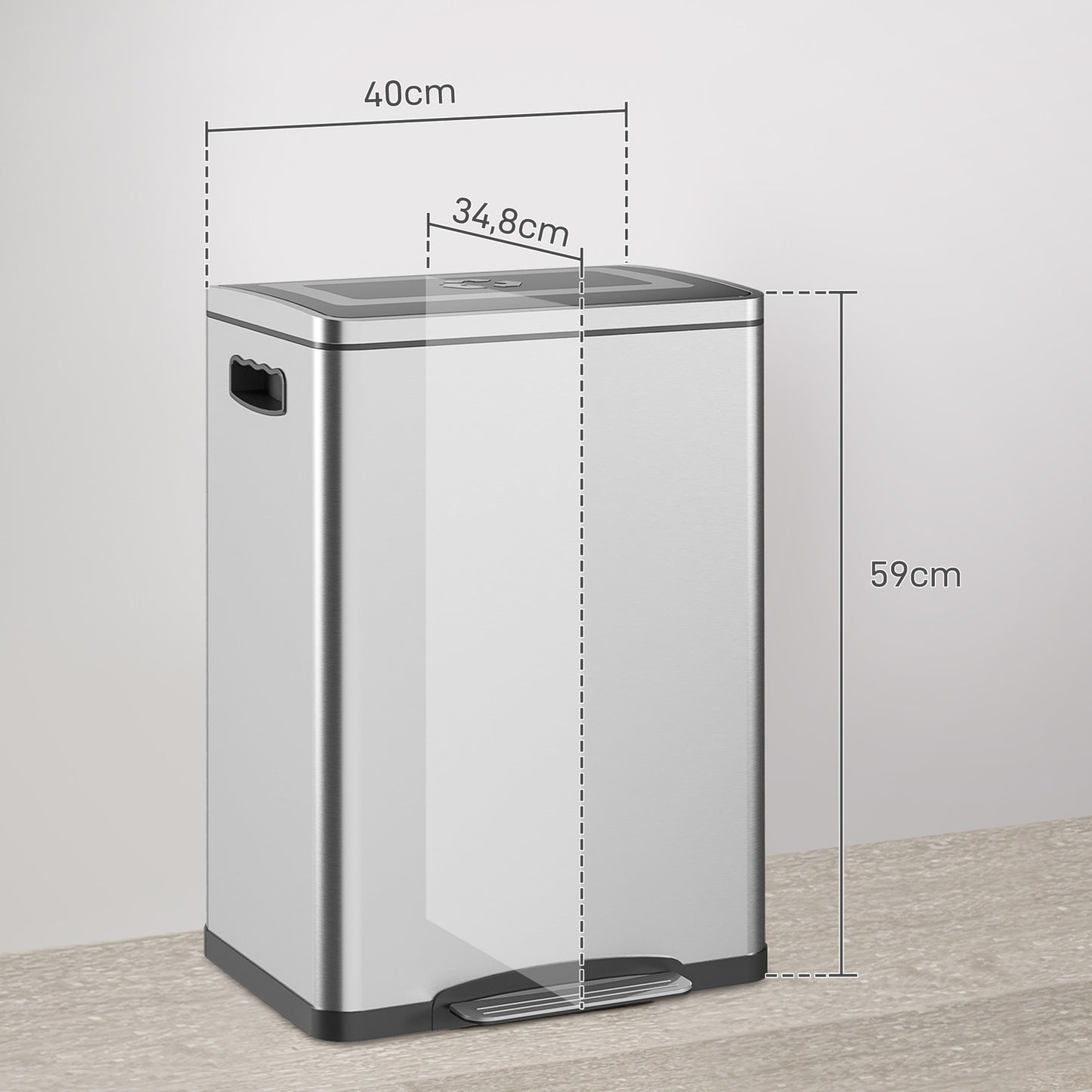 Stainless steel waste bin 40L - Double soft-closing compartments