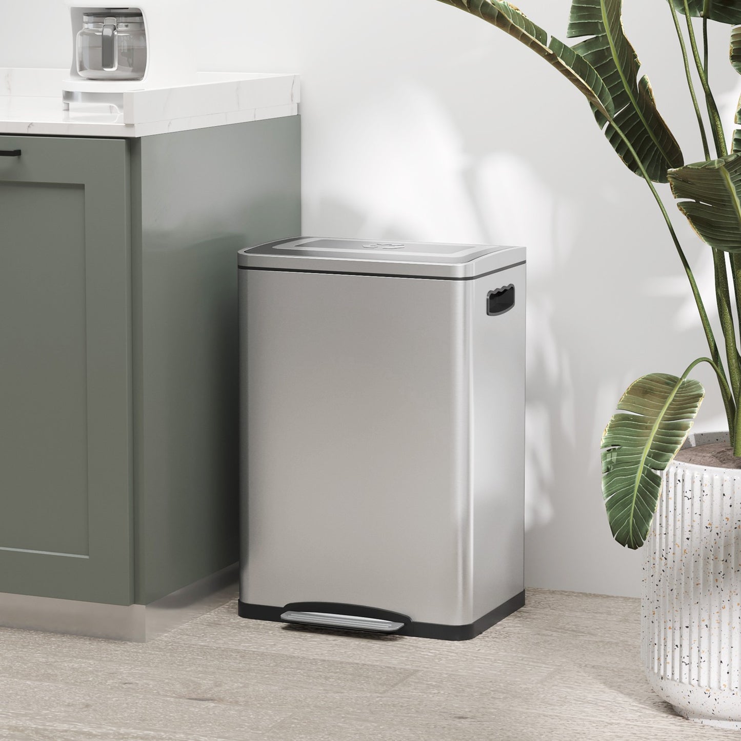 Stainless steel waste bin 40L - Double soft-closing compartments