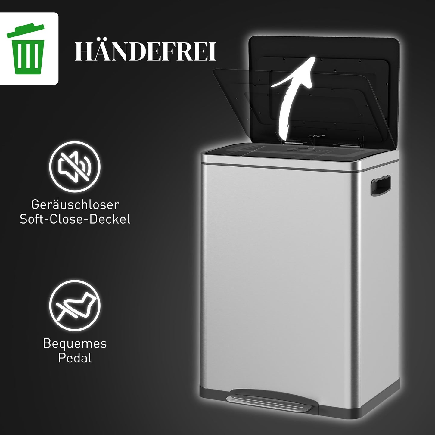 Stainless steel waste bin 40L - Double soft-closing compartments