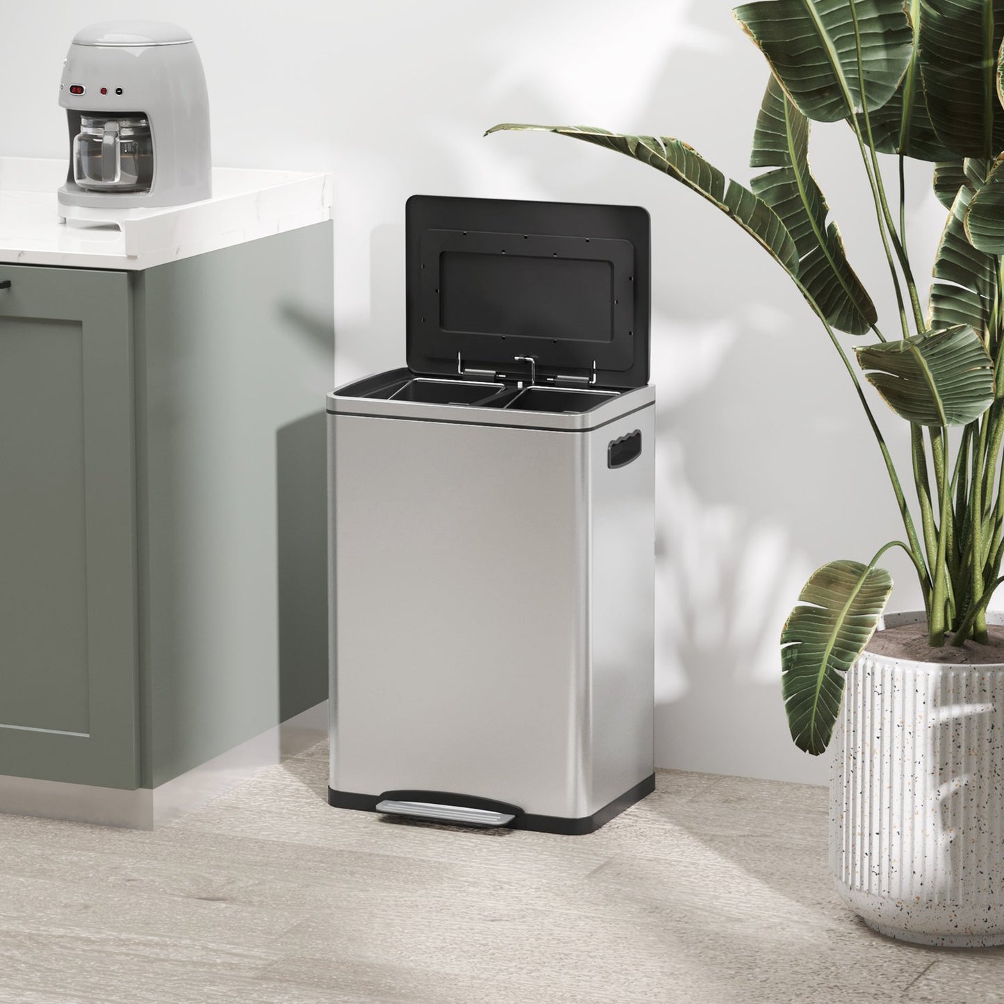 Stainless steel waste bin 40L - Double soft-closing compartments